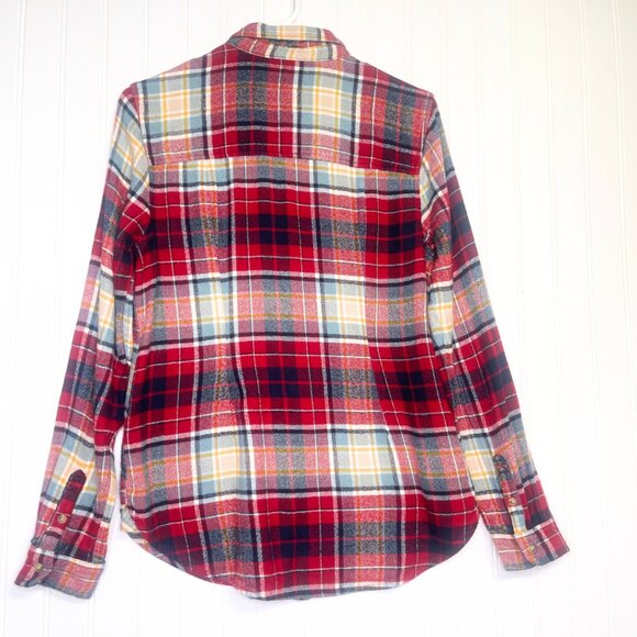 AEO | Flannel Shirt Red Plaid Multi-Color Soft Cotton Long Sleeve Medium - Picture 4 of 13